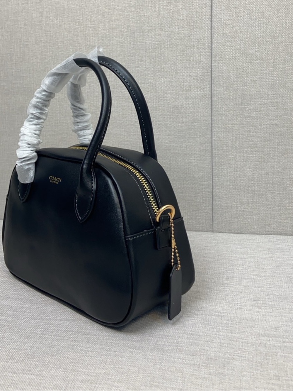 Coach Black Leather Dome Satchel with Gold Hardware